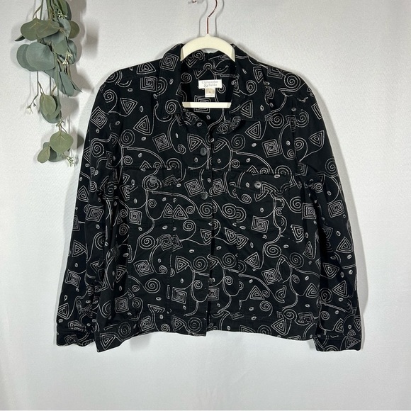 Christopher & Banks | 100% Cotton Blazer Jacket Embroidered Black Womens Size XL - Picture 1 of 11